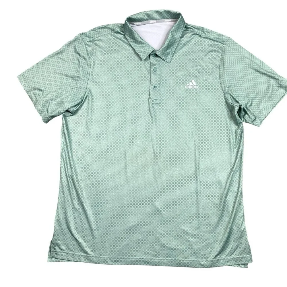 Adidas Performance Golf Polo Shirt Mens XL Green Geometric Stretch Activewear